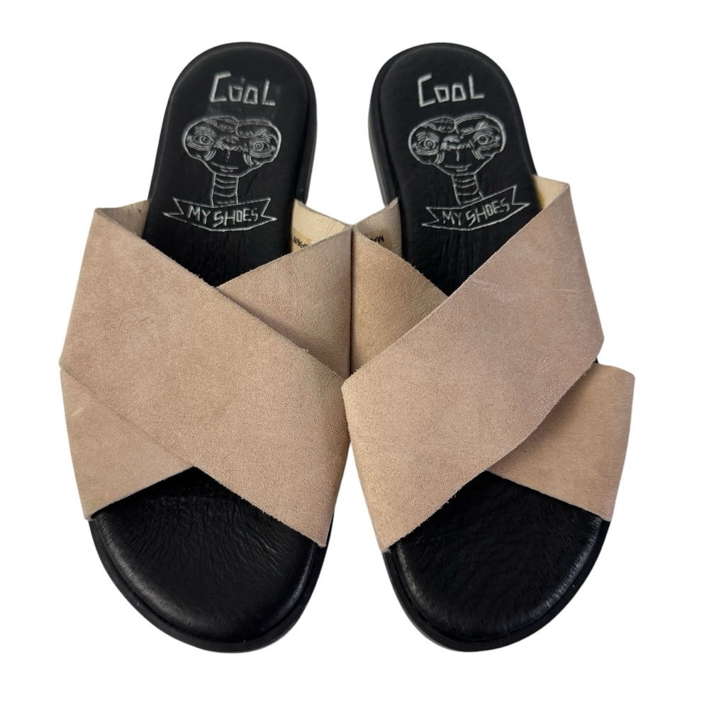 COOL By Coolway Suede Crossover Suede Flat Slide Sandals Minimalist Size 7